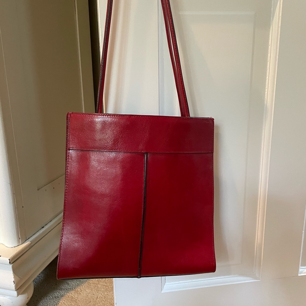 Red leather shoulder bag